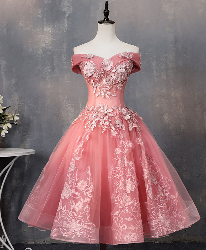 Elegant Pink Tulle Lace Off-Shoulder Short Prom Dress for Homecoming - Perfect for Dances, Parties & Special Occasions