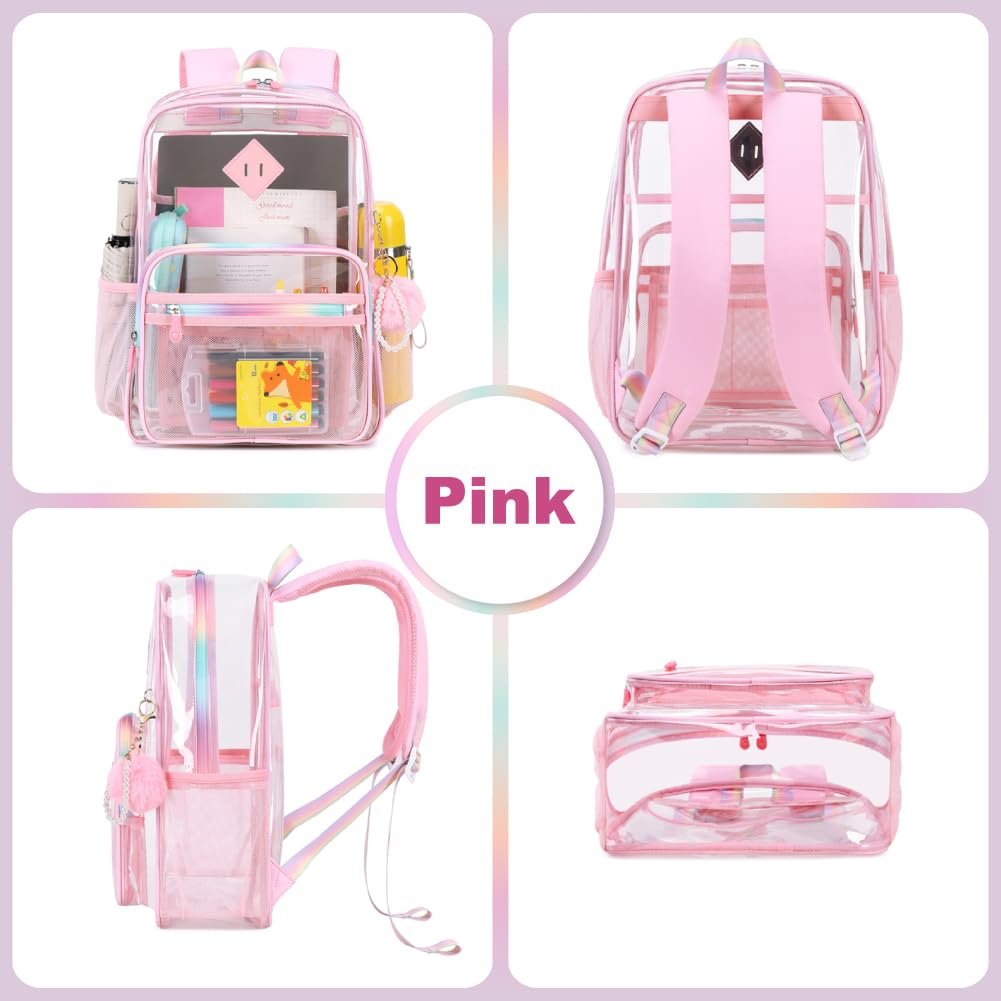 Clear Backpack for Women & Girls - Heavy Duty Transparent School Backpack, See Through Bookbag for Work, Stadium Security & Travel - Perfect for School, Office, Concerts & Airport Security