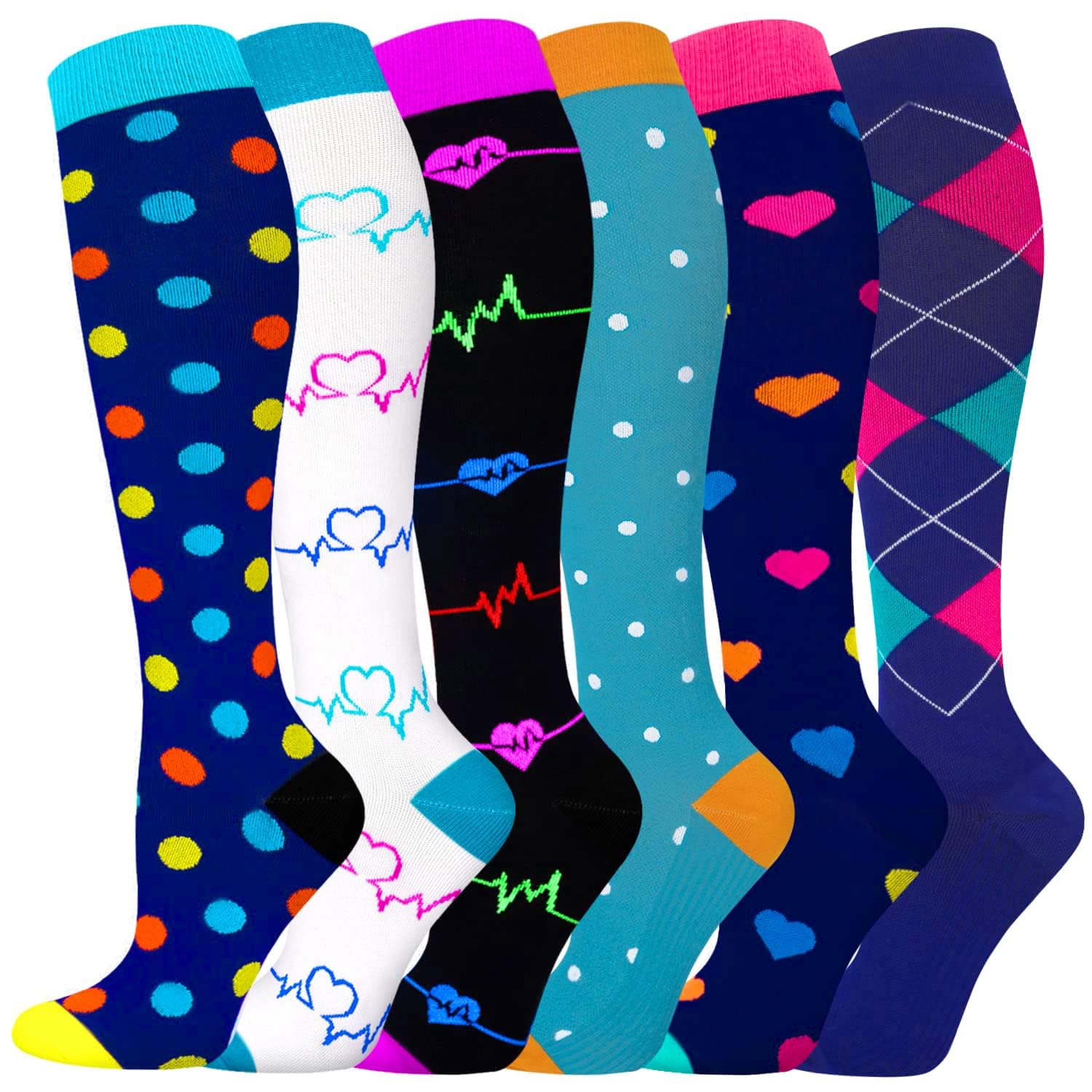 Hi Clasmix Graduated Compression Socks for Women & Men - Wide Calf Support Socks for Improved Circulation, Pregnancy, Nursing, Running & Travel - Perfect for Athletes, Nurses & Frequent Flyers