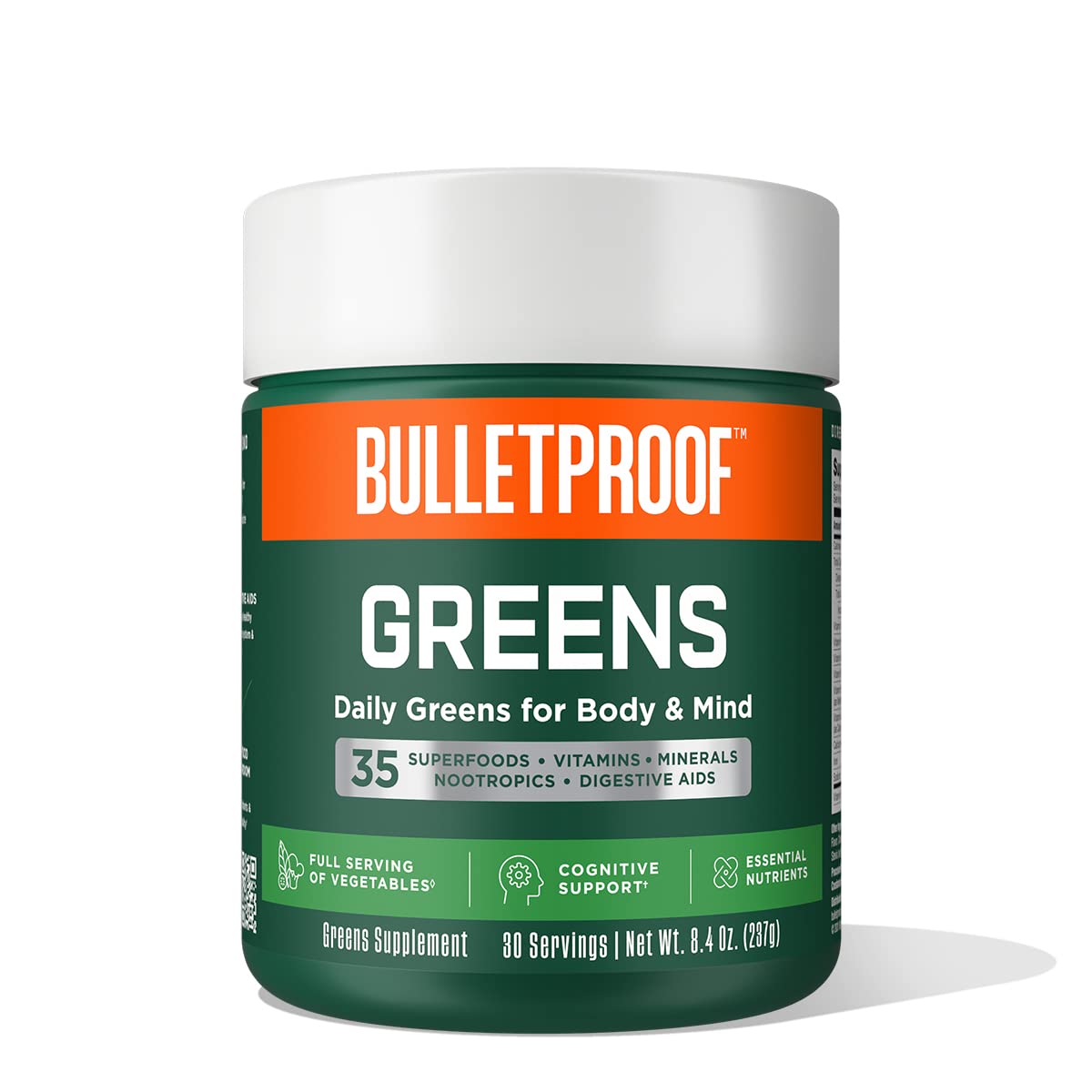 Bulletproof Greens Superfood Powder - 8.4oz Daily Greens Supplement with Vegetables, Nootropics & Essential Nutrients | Boost Energy, Focus & Immunity for Active Lifestyles