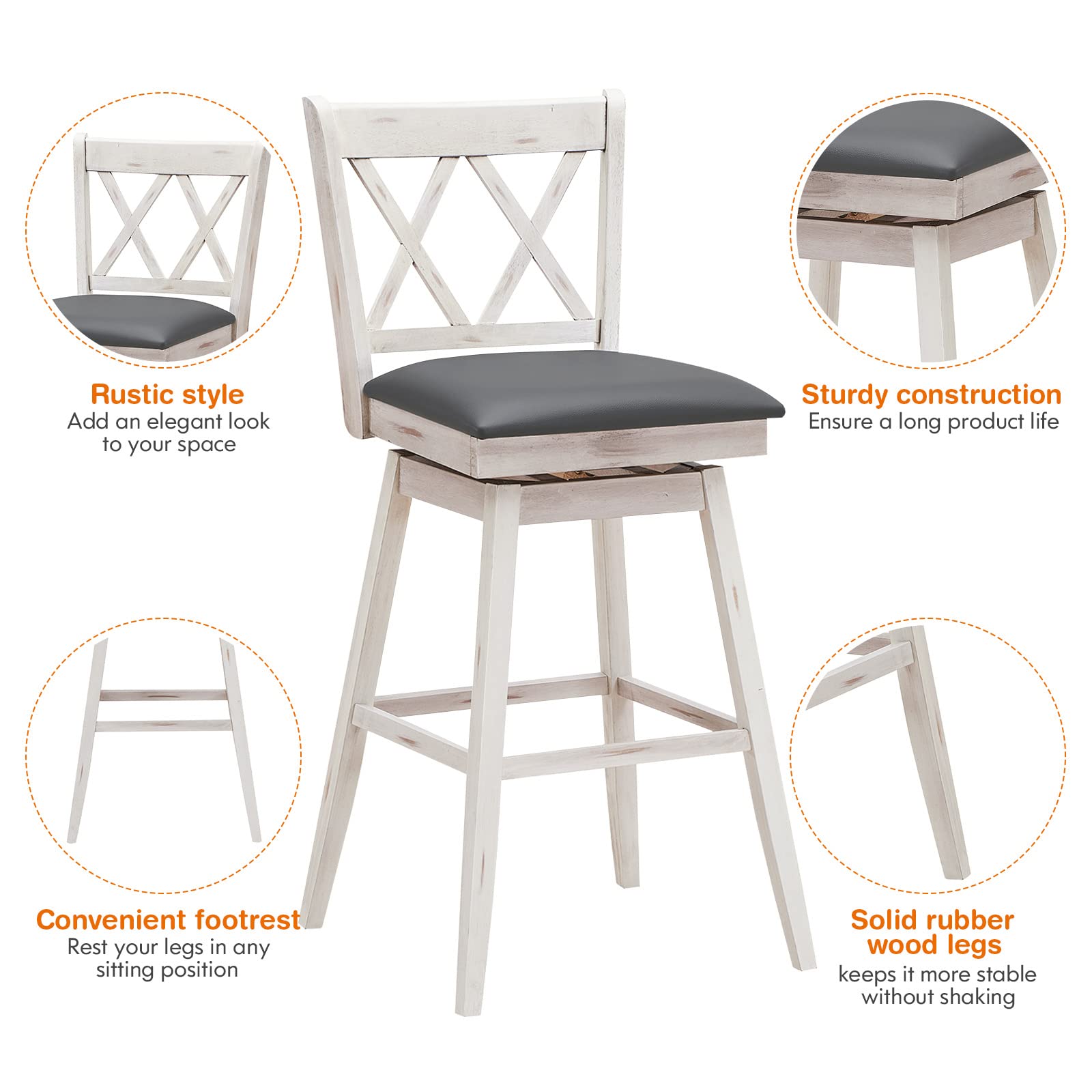 COSTWAY 4-Piece Swivel Bar Stool Set with Footrest - 29.5