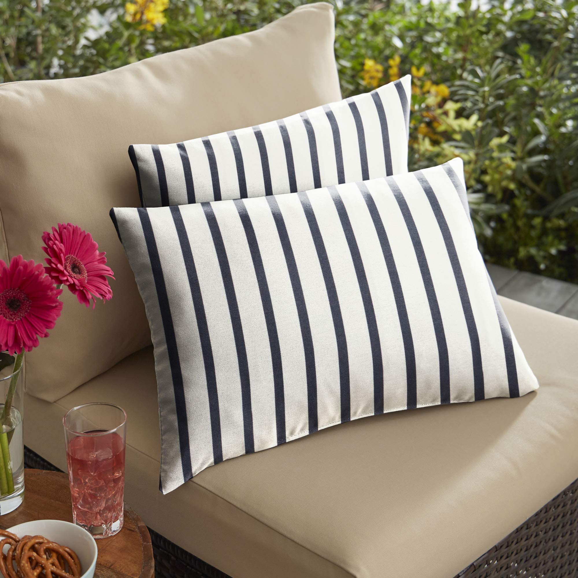 Premium Set of 2 Lido Indigo Outdoor Pillows - 20 Inch Waterproof Decorative Throw Pillows for Patio Furniture, Garden, Poolside & Porch - UV Resistant & Weatherproof Outdoor Cushions