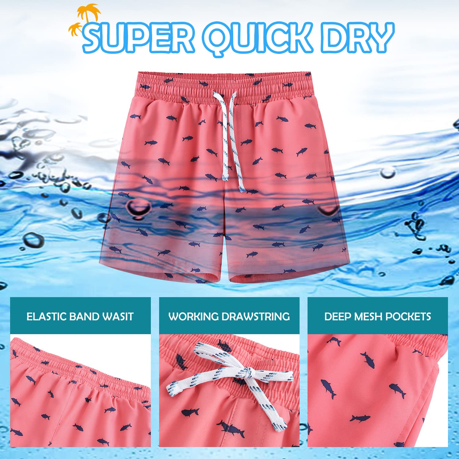 **HODOSPORTS Boys Swim Trunks - Quick-Dry Bathing Suits with Pockets for Swimming, Beach & Pool Play**