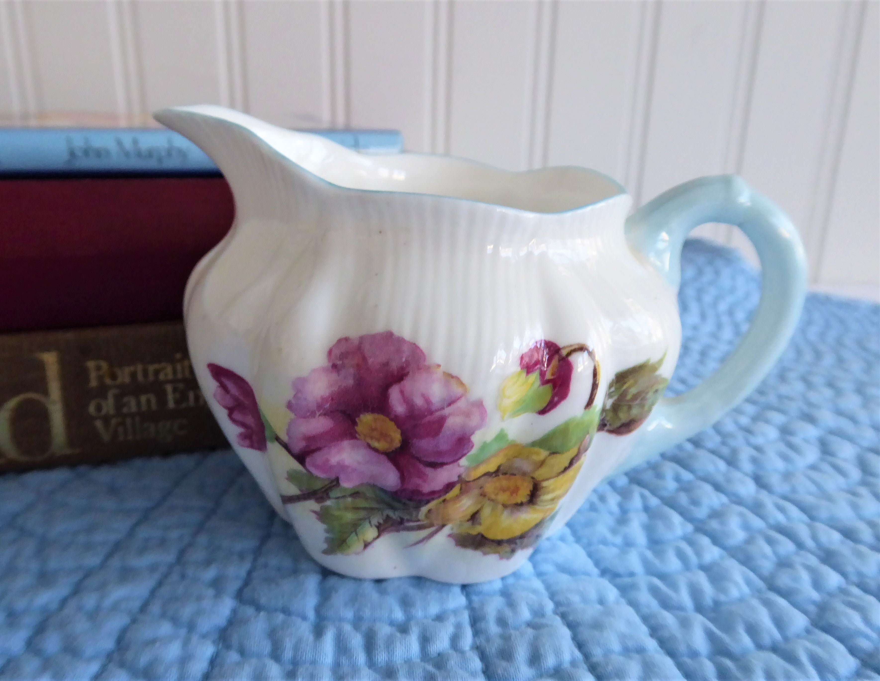 Vintage Shelley England Begonia Creamer with Blue Trim - Elegant Dainty Milk Jug for Tea, Coffee & Decor | Perfect for Afternoon Tea, Vintage Collectors & Home Decor