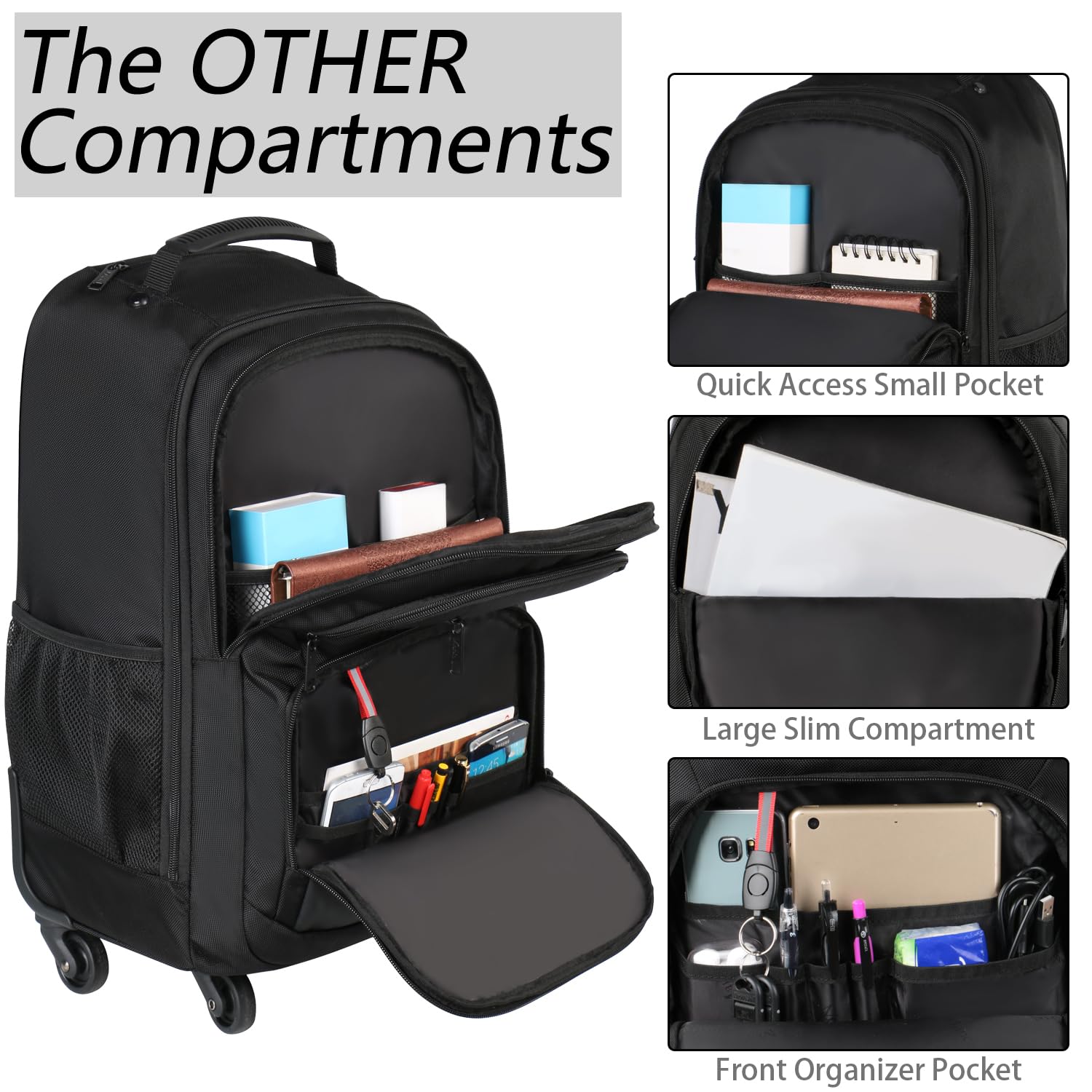 **MATEIN 18-Inch Rolling Laptop Backpack - 4-Wheel Spinner Travel Laptop Bag for Men & Women, Heavy Duty Wheeled Business Backpack for Work, Office & Air Travel - Perfect for Commuting & Business Trips (Black)**