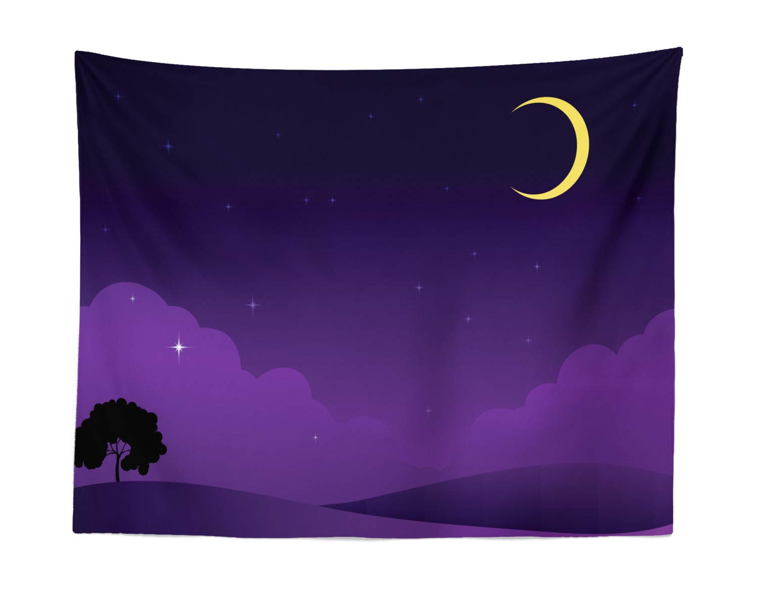 Ambesonne Dark Purple Tapestry - Night Sky with Stars and Moon Fabric Wall Hanging Decor for Bedroom, Living Room & Dorm (28x23 Inches, Indigo Cream) - Perfect for Boho Home Decor, Meditation Spaces & Cozy Room Makeovers