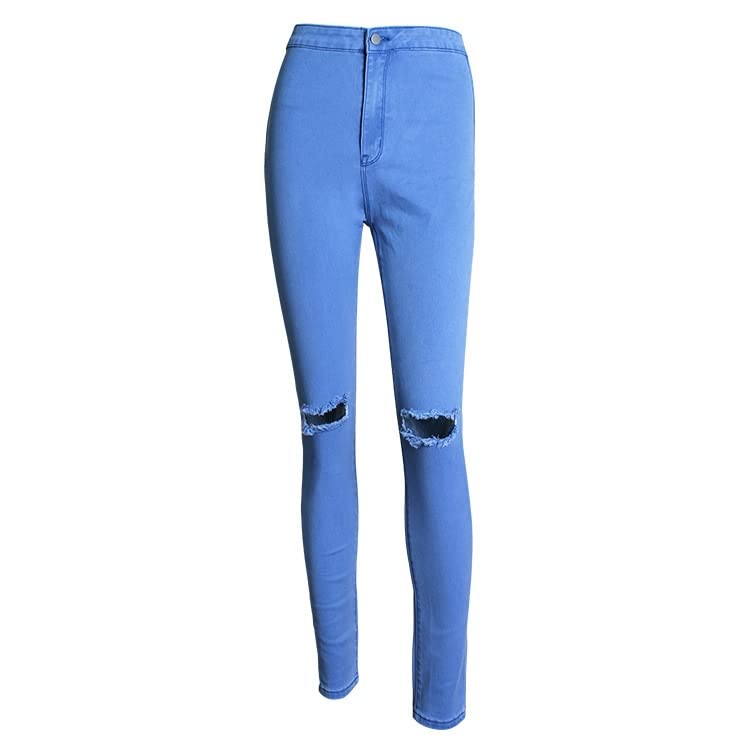 **Stylish Distressed Blue Skinny Jeans for Women - High Waist Ripped Pencil Pants (Size L) | Perfect for Casual Outfits & Streetwear Fashion**