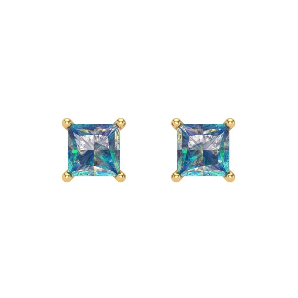 0.50 Carat Princess Cut Genuine Blue Moissanite Stud Earrings - 14K Solid Yellow Gold Push Back - Perfect for Weddings, Anniversaries & Special Occasions