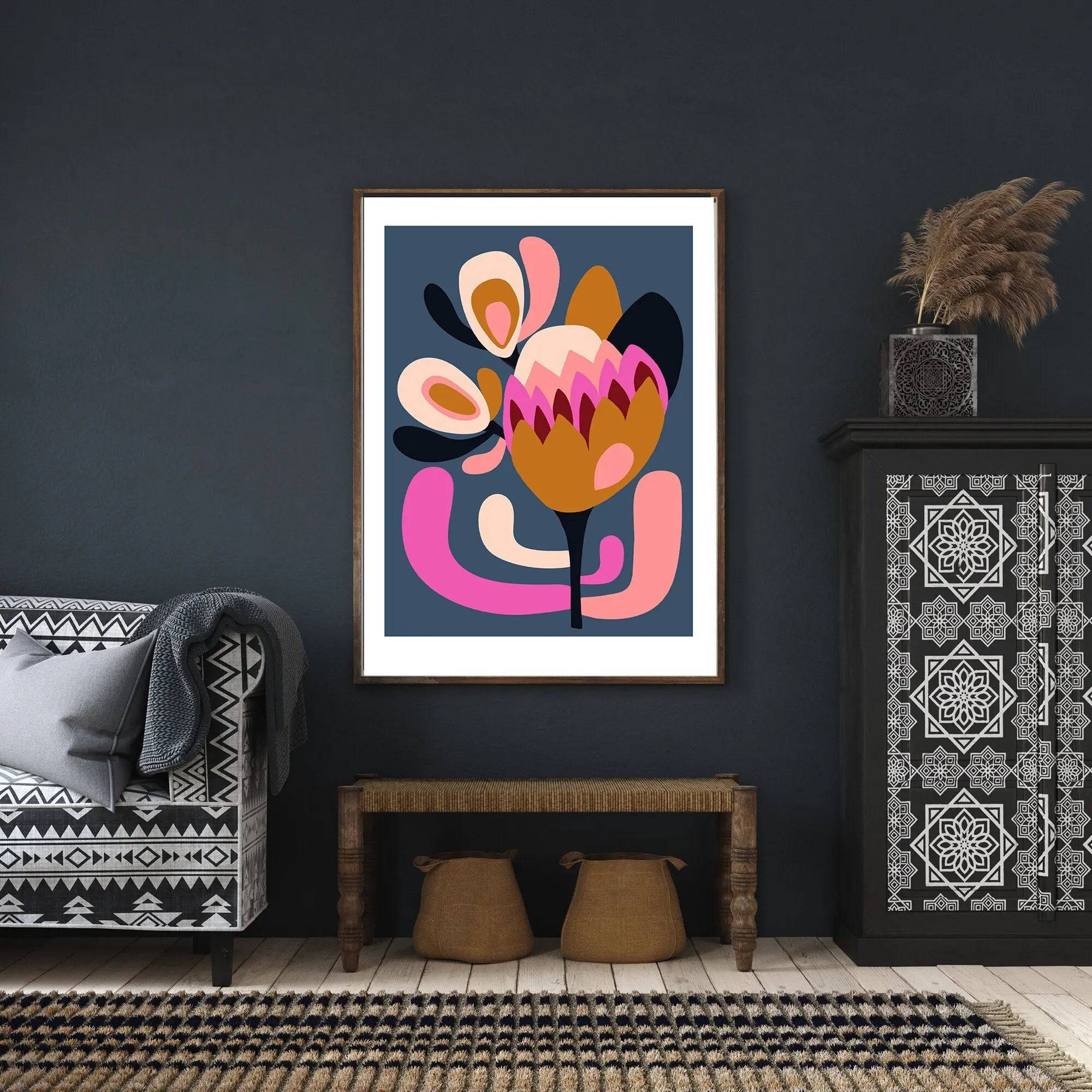 Modern Protea Wall Art Print - Handmade Floral Canvas Painting for Home Decor - Perfect for Living Room, Bedroom & Office