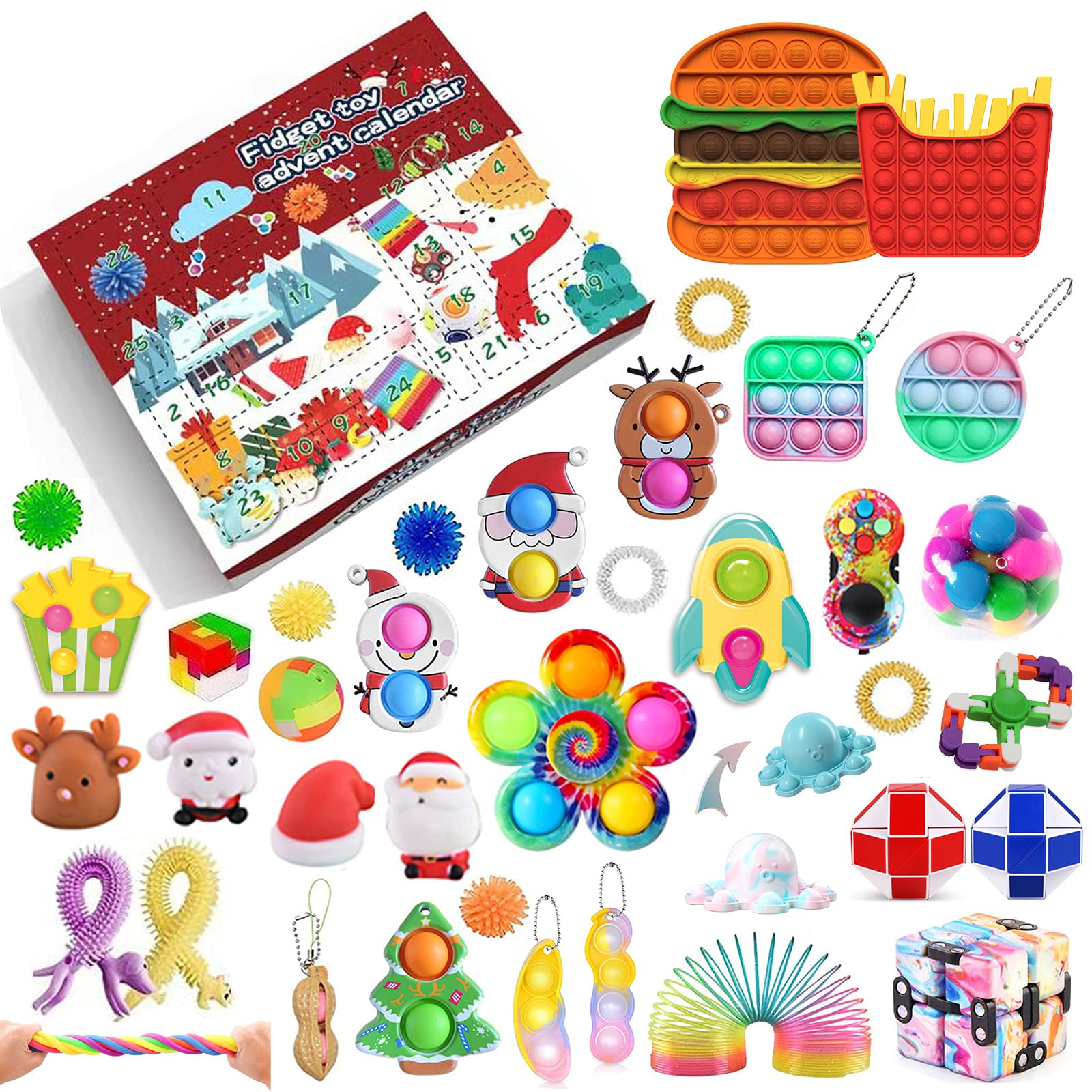 AAURA 2021 Christmas Advent Calendar for Kids - 24 Days Fidget Toy Box with Sensory Squeeze Toys, Stress Relief Gift Set for Boys & Girls - Perfect for Holiday Parties, Stocking Stuffers & Classroom Rewards