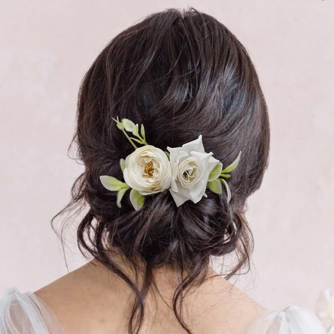 Fangsen Handmade Silk Rose Hair Comb - Elegant Wedding Hair Accessory for Brides, Bridesmaids & Flower Girls | Perfect for Mother's Day Gifts, Daily Wear, Parties & Banquets | Silver Floral Hairpin for Special Occasions & Formal Events