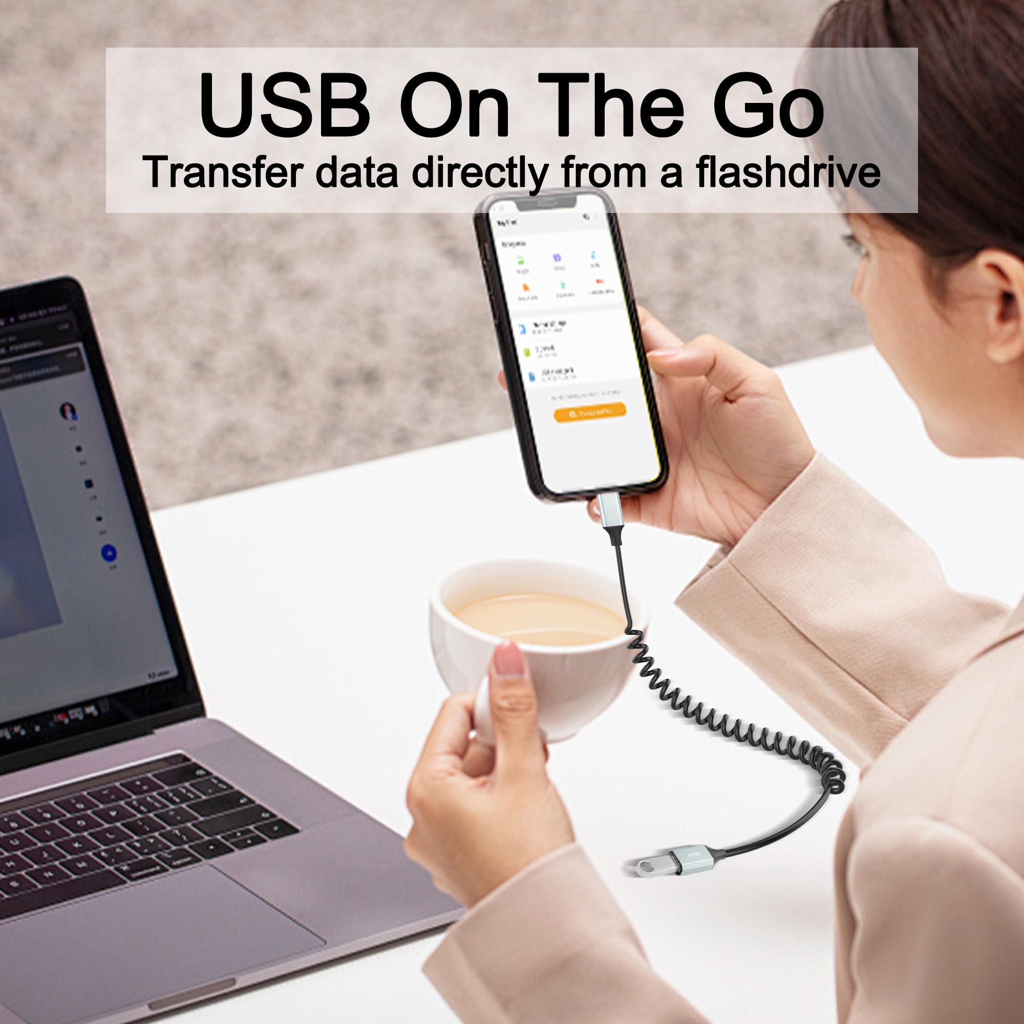 USB C to USB 3.0 Adapter OTG Converter - Coiled Type C Male to USB A Female Cable - 5Gbps High Speed Data Transfer - Compatible with Smartphones, Tablets, USB Flash Drives (3.28Ft/1M) - Perfect for Charging, Data Sync & External Storage Access