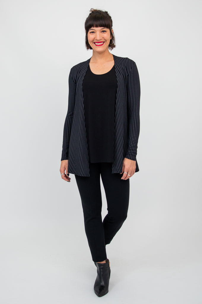 Chopra Jacket - Black & Grey Stripe Bamboo Fabric | Eco-Friendly Lightweight Outerwear for Men & Women | Perfect for Yoga, Travel & Casual Wear