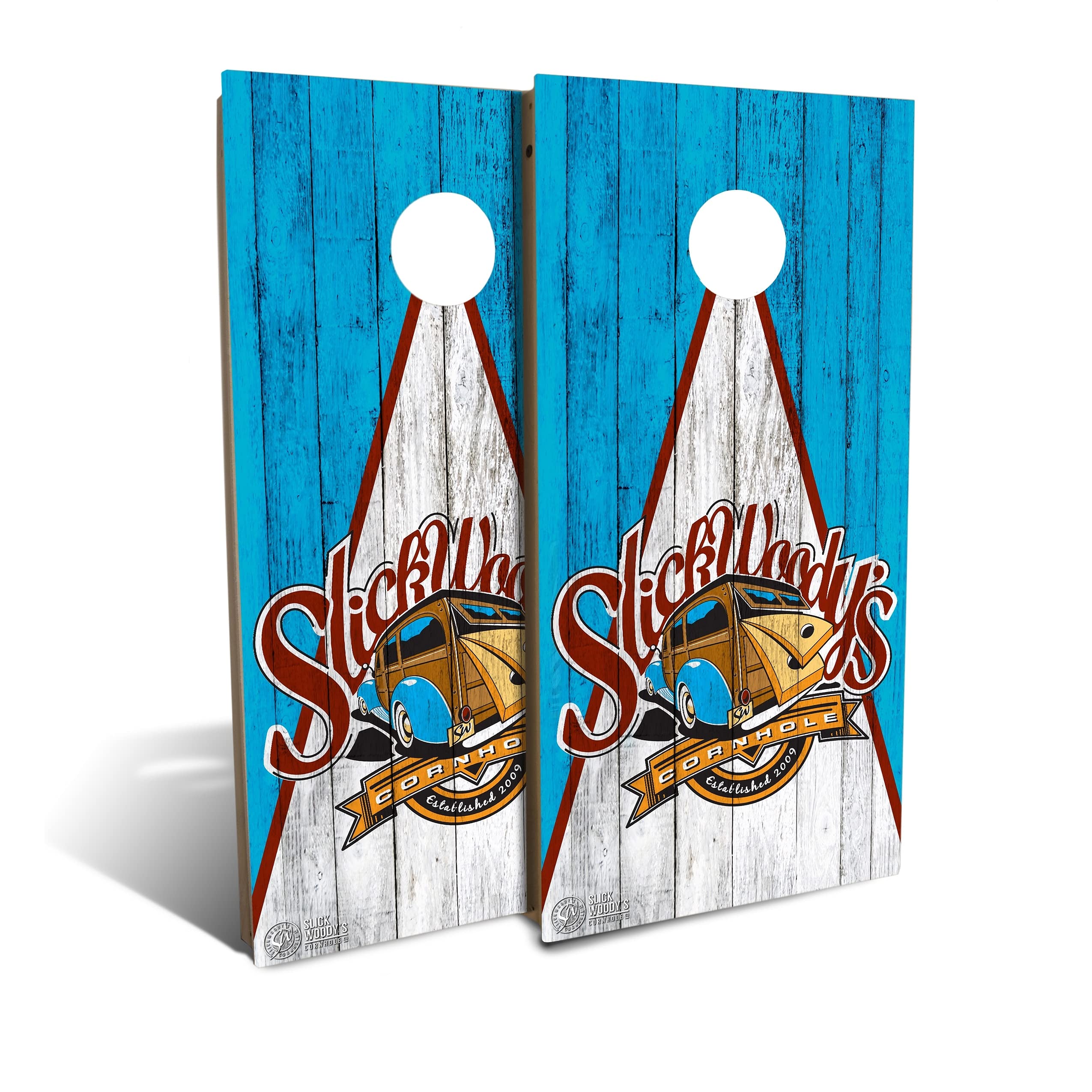 Premium Wooden Triangle Heritage Logo Cornhole Board Set with 8 Bean Bags - Perfect for Backyard Parties, Tailgating & Outdoor Games