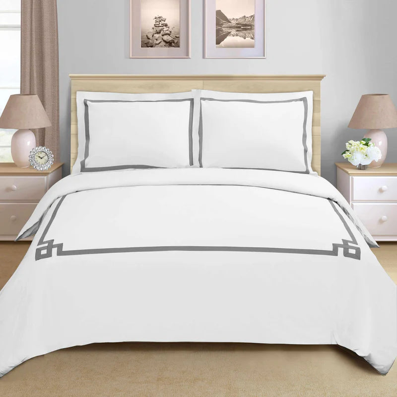 Premium Miller Cotton Embroidered 3-Piece Duvet Cover Set - Soft & Breathable Bedding for Master Bedroom, Guest Room & Dorm Decor