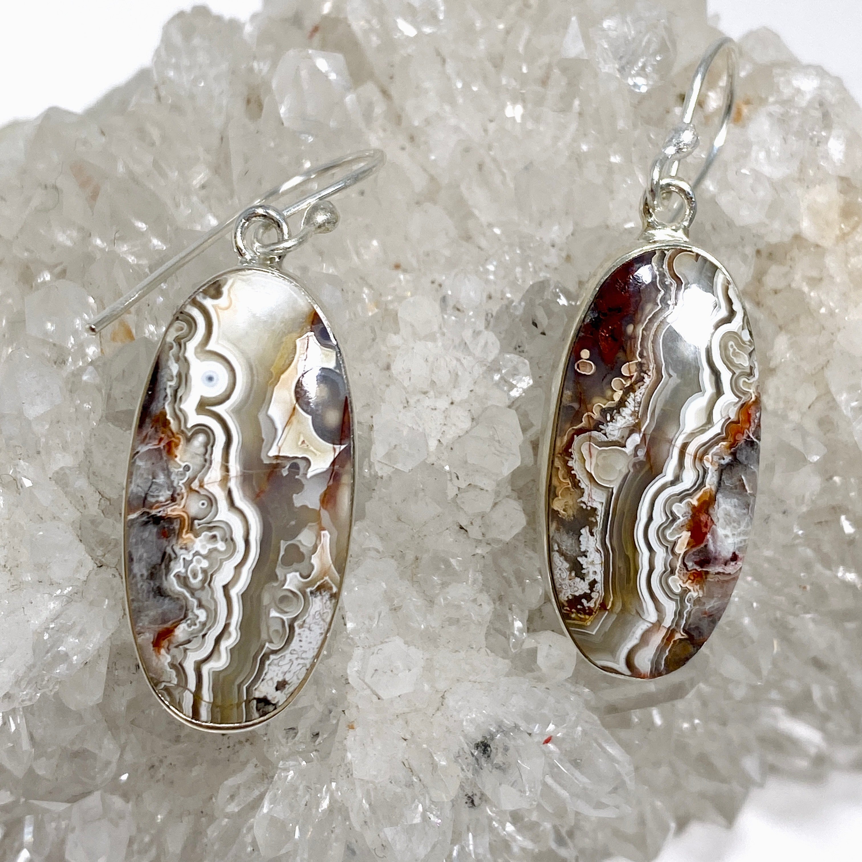 Exquisite Mexican Crazy Lace Agate Oval Earrings KEGJ1514 - Handmade Gemstone Jewelry for Women, Boho Chic Accessories for Party, Wedding & Everyday Wear