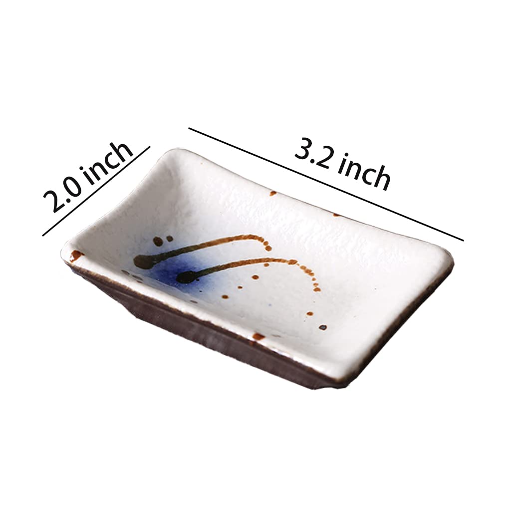 WAIT FLY 5-Piece Set Hand-Painted Blue Dot Porcelain Rectangular Side Dishes Bowls - Perfect for Sushi Soy Sauce, Seasoning, and Dipping Sauces | Ideal for Japanese Cuisine, Restaurants, and Home Dining