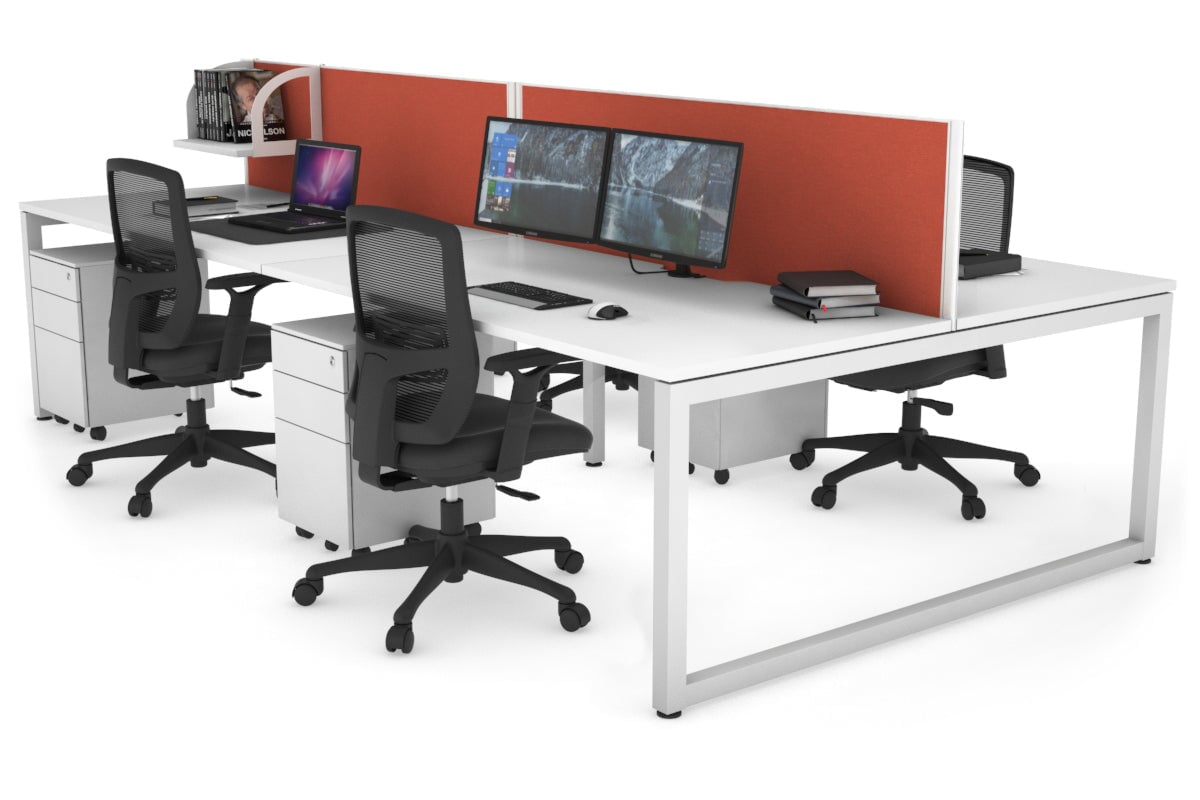 Quadro Loop Legs 4-Person Office Workstation - 1600L x 800W with Cable Management - Modern Collaborative Desk for Team Workspaces & Open Office Environments