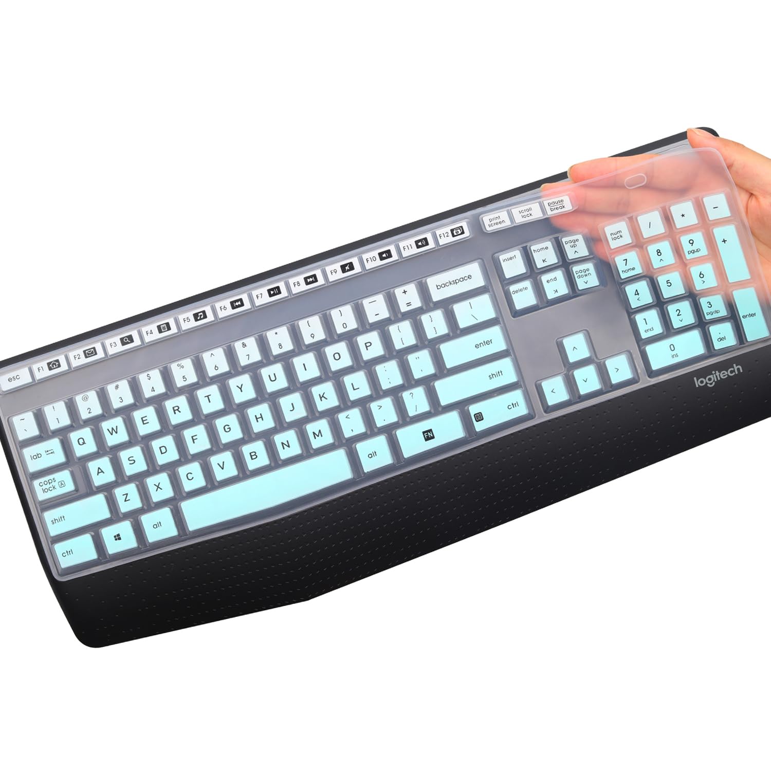Logitech MK345 Keyboard Cover - Ultra Thin Silicone Protector for Wireless Keyboard - Ombre Mint for Home & Office Use