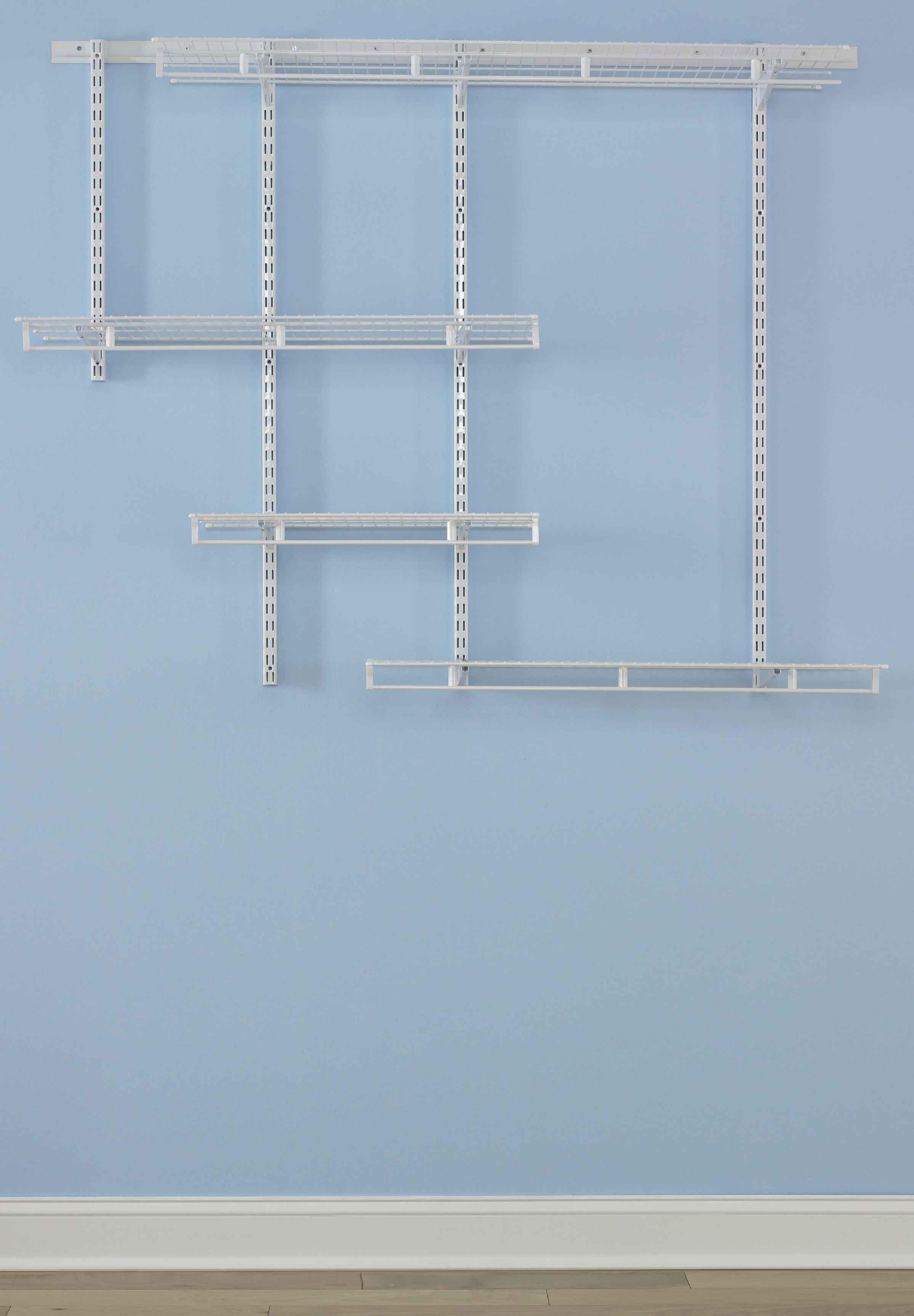 Rubbermaid FastTrack Adjustable Closet Shelving Kit - White Pantry Storage Organizer for Clothes, Shoes, Food & Cleaning Supplies | Perfect for Bedroom, Garage & Laundry Room Organization