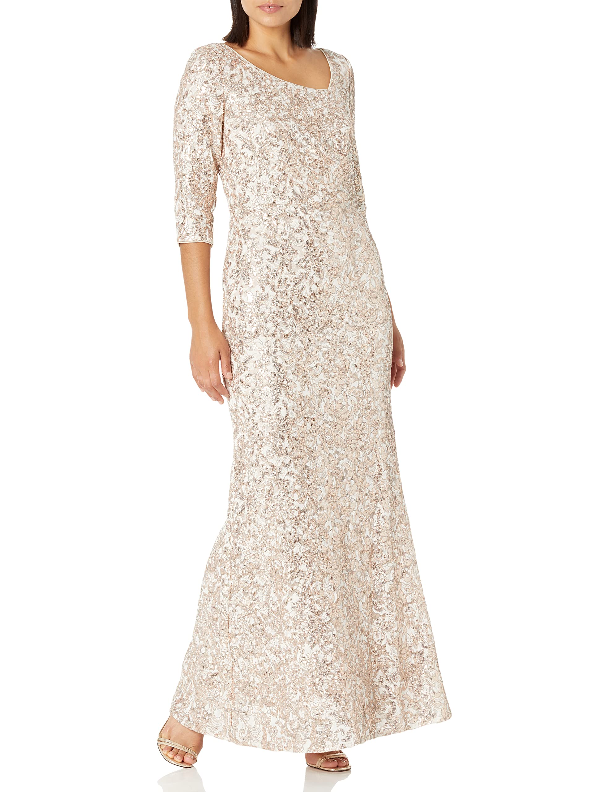 Alex Evenings Women's Long Sequin Dresses with ¾ Sleeves - Elegant Evening Gowns for Prom, Party & Special Occasions | Plus Size Options Available