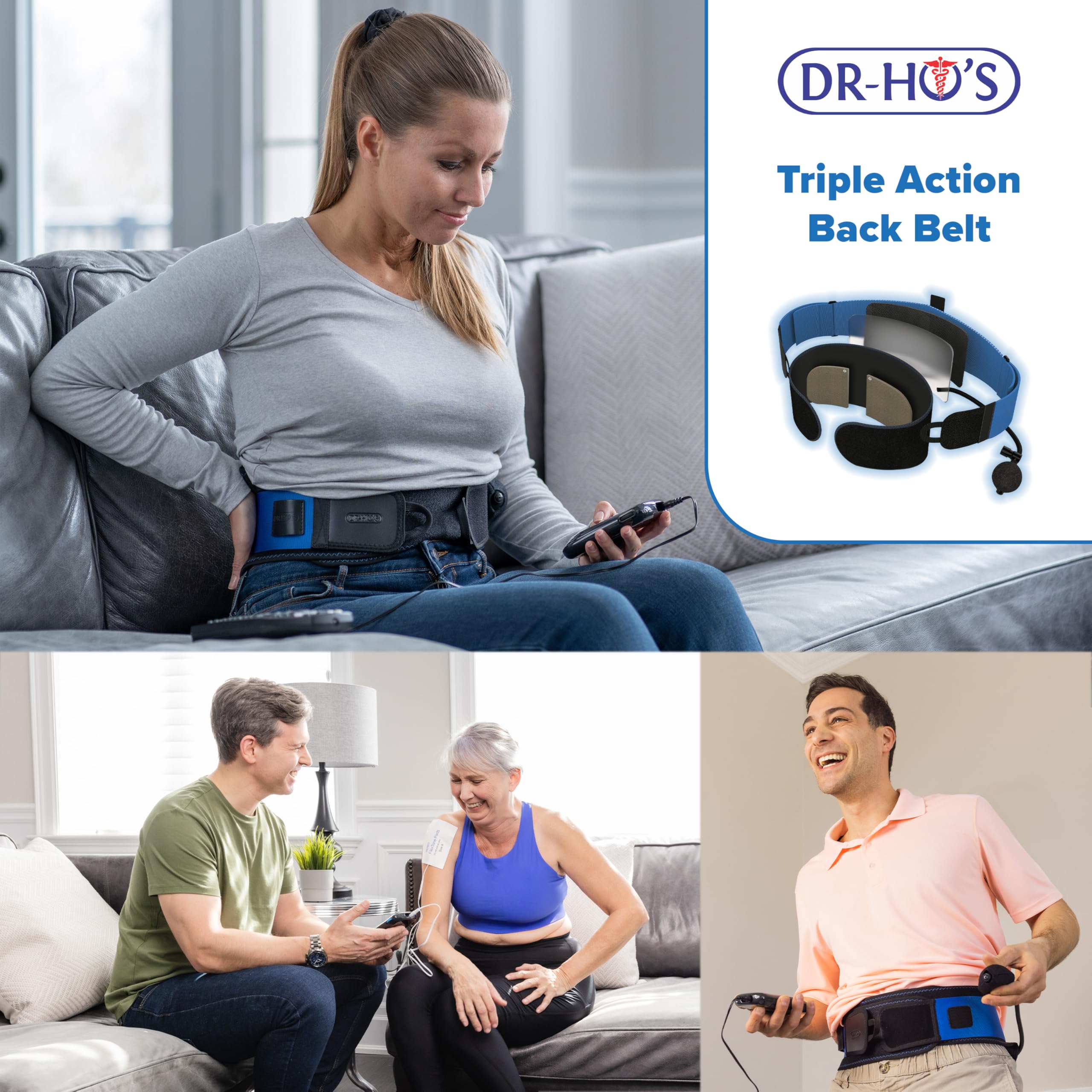 Dr Ho's Triple Action Back Belt - TENS & EMS Muscle Stimulator for Lower Back Pain Relief, Adjustable Therapy Belt for Home & Office Use