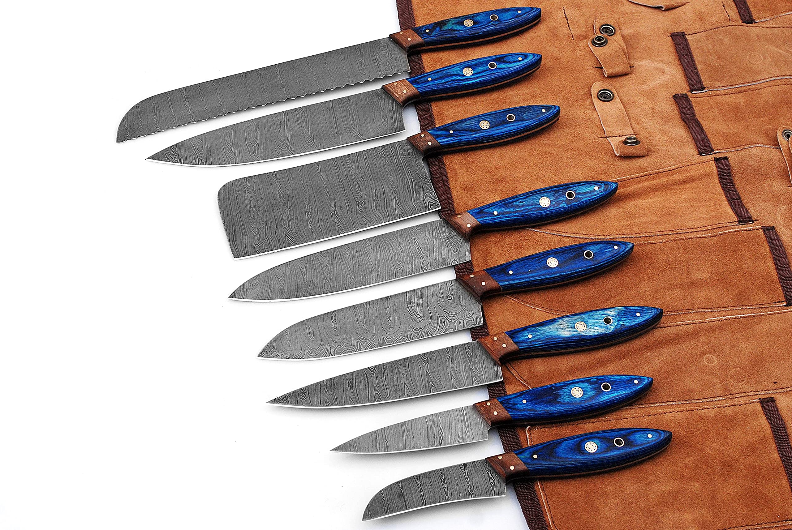 W Trading - 8-Piece Damascus Steel Professional Chef Knife Set with Chopper, Cleaver & Roll Bag | High-Quality Kitchen Knives for Cooking, Slicing & Chopping | Perfect for Home Chefs & Culinary Professionals