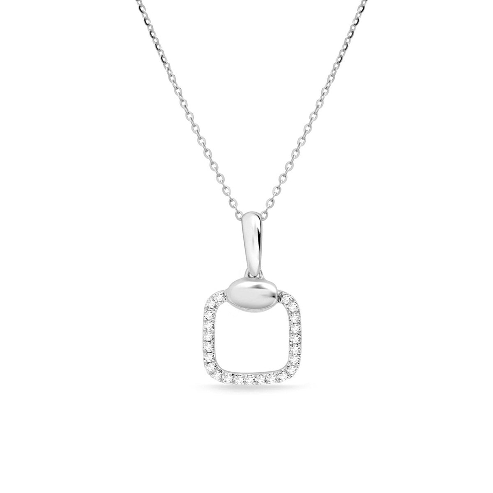 14K White Gold Diamond Pavé Square Cushion Pendant Necklace for Women - Elegant Gift for Anniversary, Wedding & Special Occasions