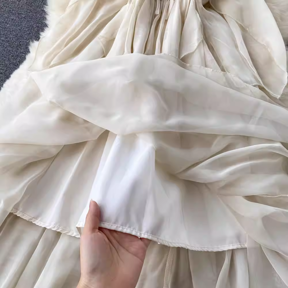 French Square Neck Ruffle Swing Dress - Elegant Irregular Hem Long Dress for Women | Perfect for Weddings, Parties & Summer Vacations