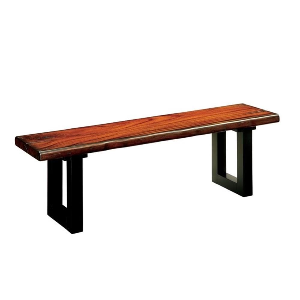 Furniture of America Tobacco Oak Wooden Dining Bench - Rustic Farmhouse Style for Kitchen, Dining Room & Entryway Seating