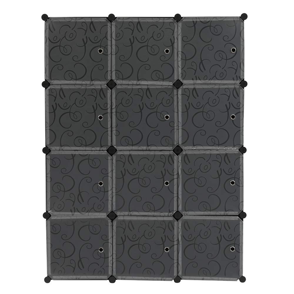 12-Cube Closet Organizer Storage Shelves - DIY Modular Cube Storage Cabinet with Doors in White & Black | Perfect for Bedroom, Closet, Office & Kids Room Organization