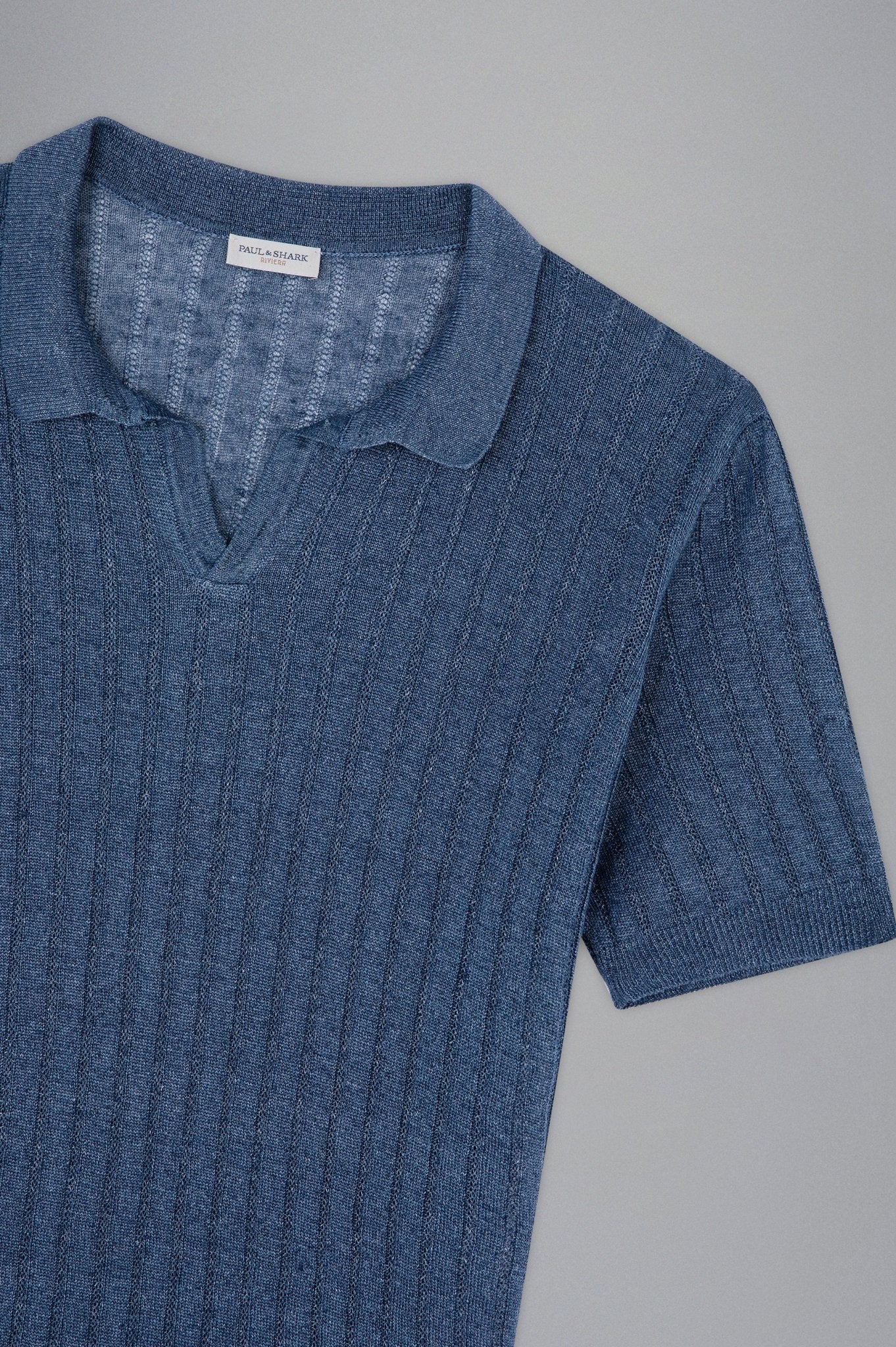 PAUL & SHARK Men's Ribbed Knit Skipper Polo Shirt - Navy Blue Cotton Casual Top for Golf, Yachting & Summer Outings