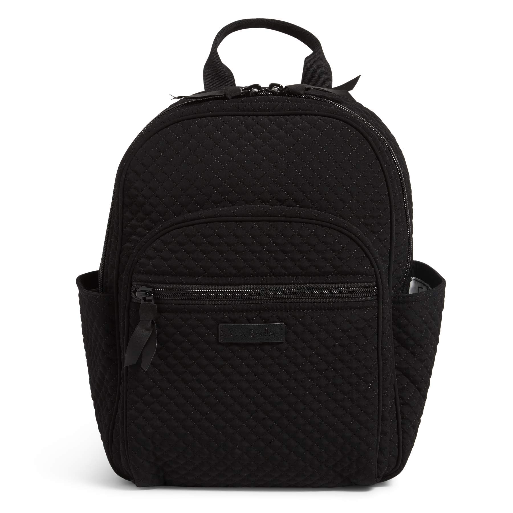 Vera Bradley Women's Lightweight Microfiber Small Backpack - Compact Travel Bag for Work, School & Day Trips - True Black, One Size