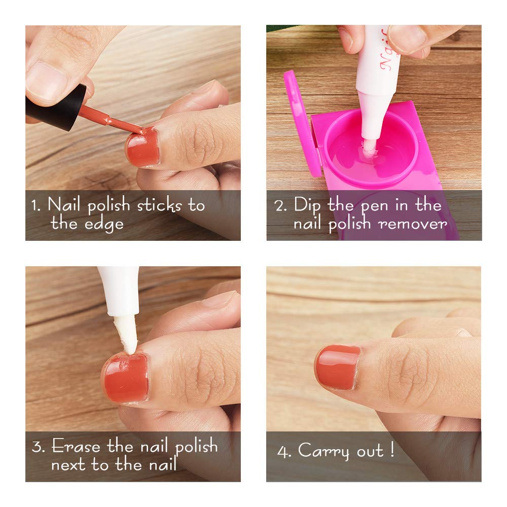 Professional 5Pcs Nail Polish Remover Pens with Cotton Heads - Quick Dry Manicure Corrector for DIY Nail Art & Mistakes | Portable Nail Polish Correction Tool for Home, Salon & Travel Use