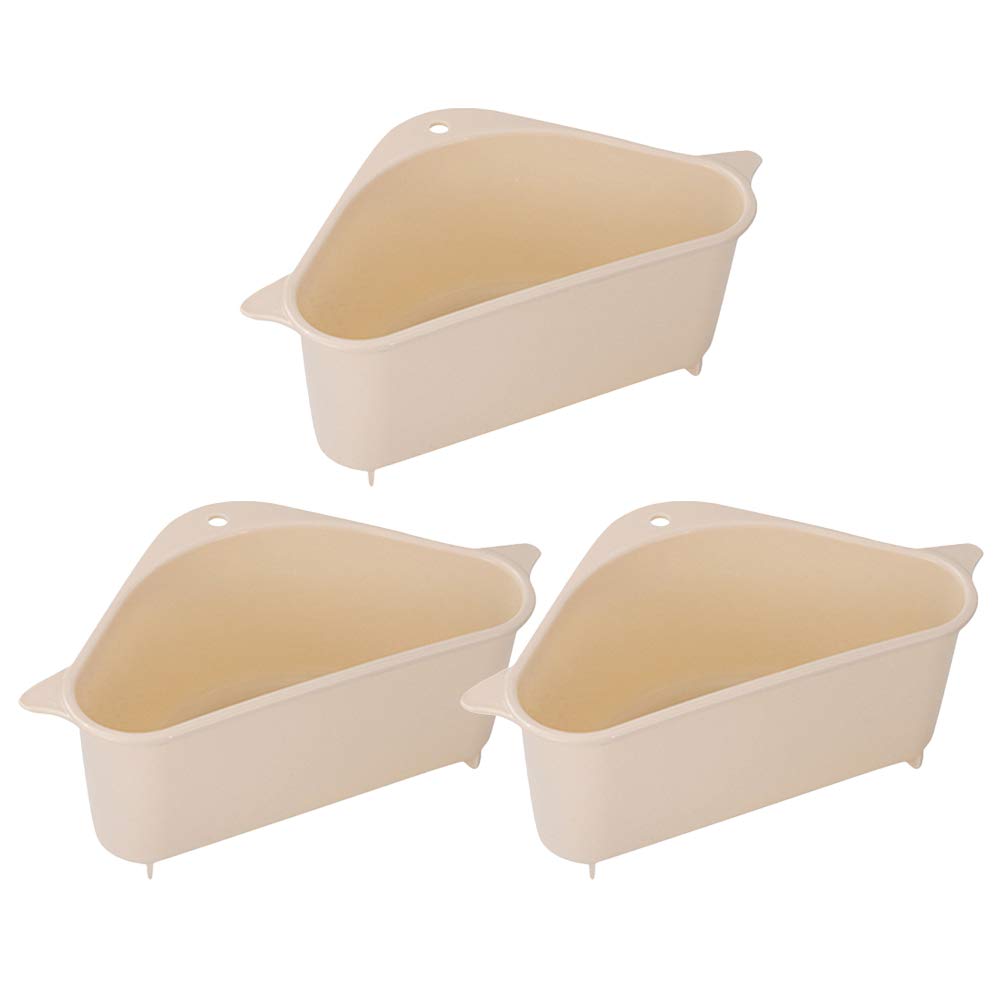 Cabilock 3-Piece Triangle Hanging Storage Basket - No Drill Faucet Drain Organizer with Snap Buttons for Kitchen & Bathroom - Beige - Perfect for Organizing Sponges, Soaps, and Cleaning Supplies