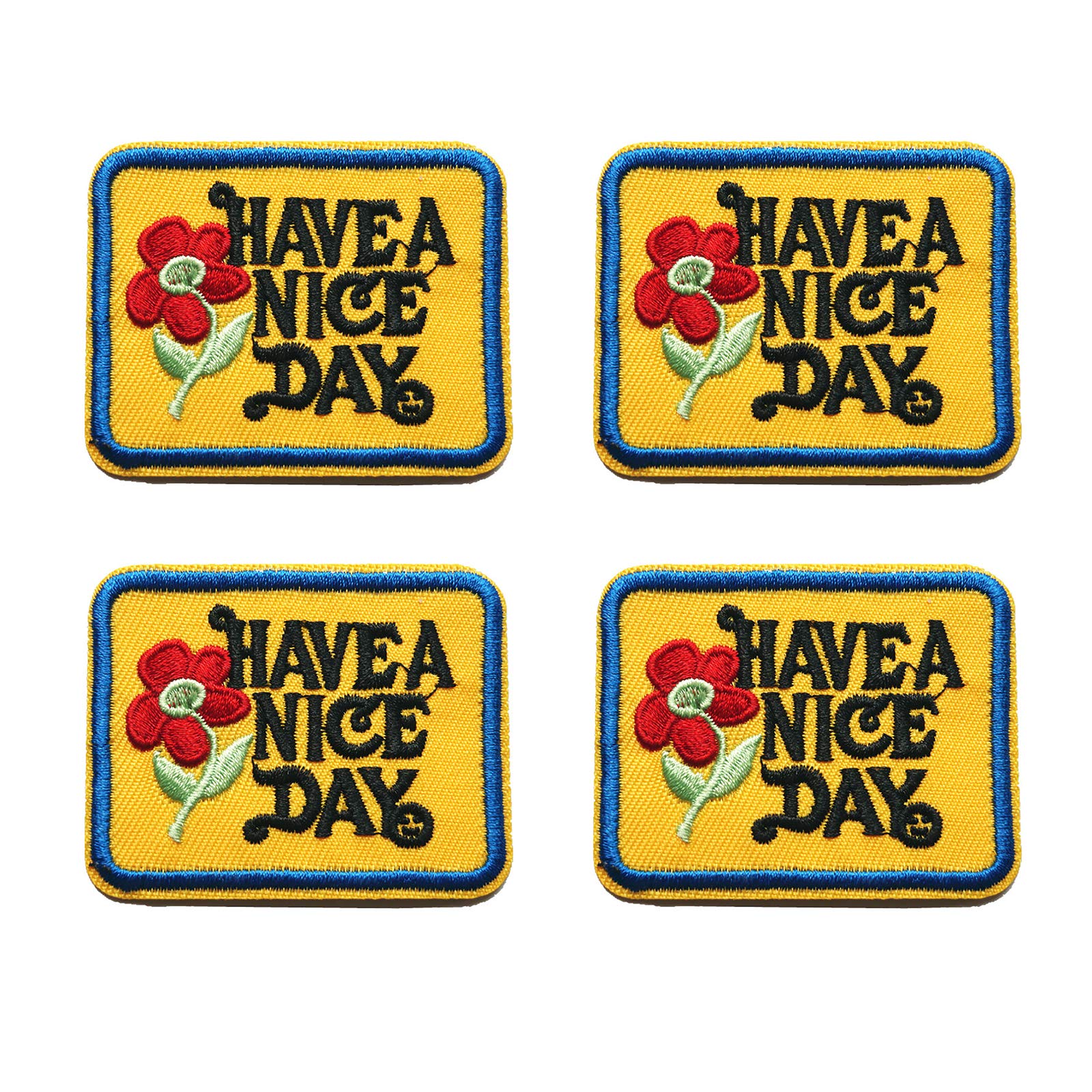 4 Pack Have A Nice Day Embroidered Patch - Hippie Retro Cloth Applique for DIY Crafts, Jackets, Bags & Denim - Boho Classic Iron On or Sew On Decoration Patches for Clothing & Accessories