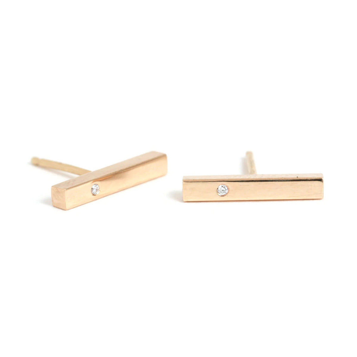 14K Gold Diamond Bar Stud Earrings for Women - Minimalist Dainty Everyday Elegant Jewelry Gift for Her - Perfect for Work, Date Night & Special Occasions