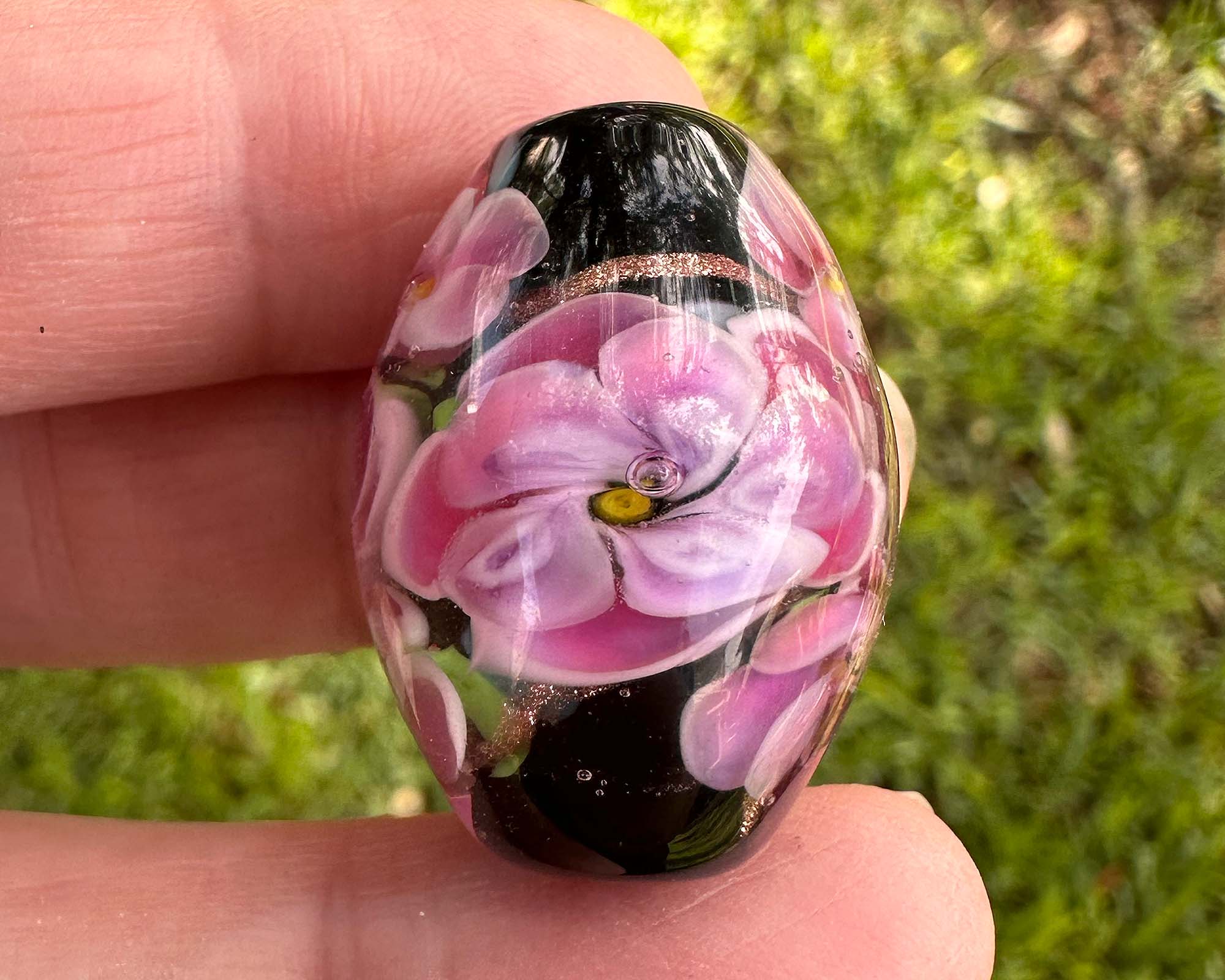 Handmade Pink Floral Lampwork Glass Focal Bead for Jewelry Making - Perfect for Necklaces, Bracelets, and DIY Craft Projects