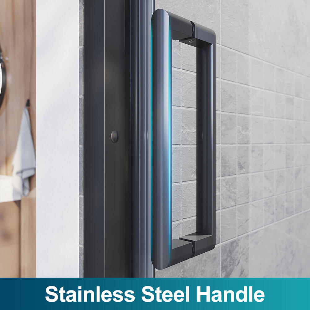 Black 3-Panel Sliding Shower Door - Corner Shower Screen Enclosure with Safety Glass - Perfect for Bathroom, Spa, and Home Renovation