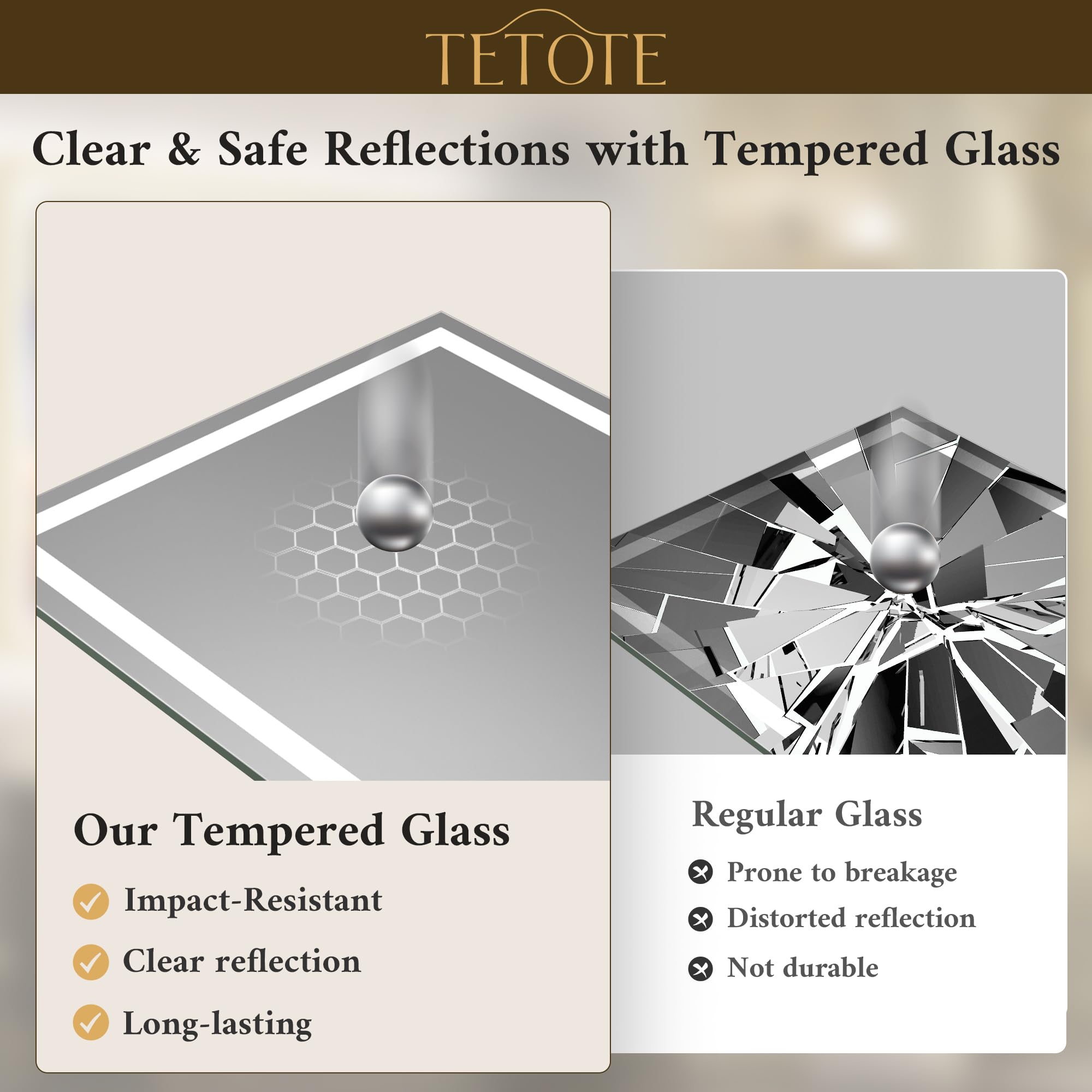 TETOTE 20 x 28 Inch LED Bathroom Wall Mirror with Dimmable Touch Control - Modern Lighted Vanity Mirror with Memory Function & Tempered Glass - Perfect for Makeup, Shaving & Home Decor