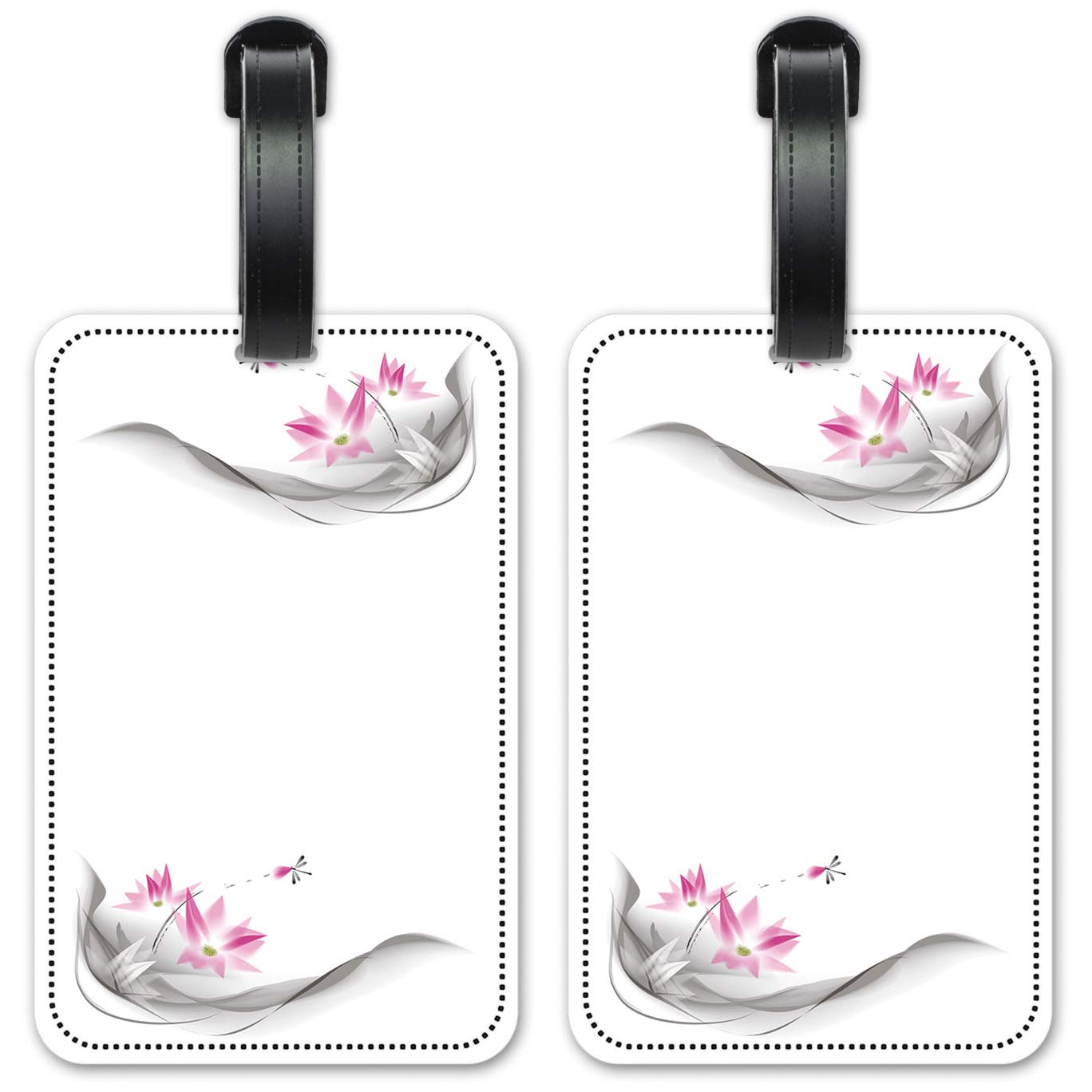 Pink Floral Dragonfly Luggage ID Tags - 2 Pack Waterproof Suitcase Identification Cards for Travel, Airports & Cruise Vacations