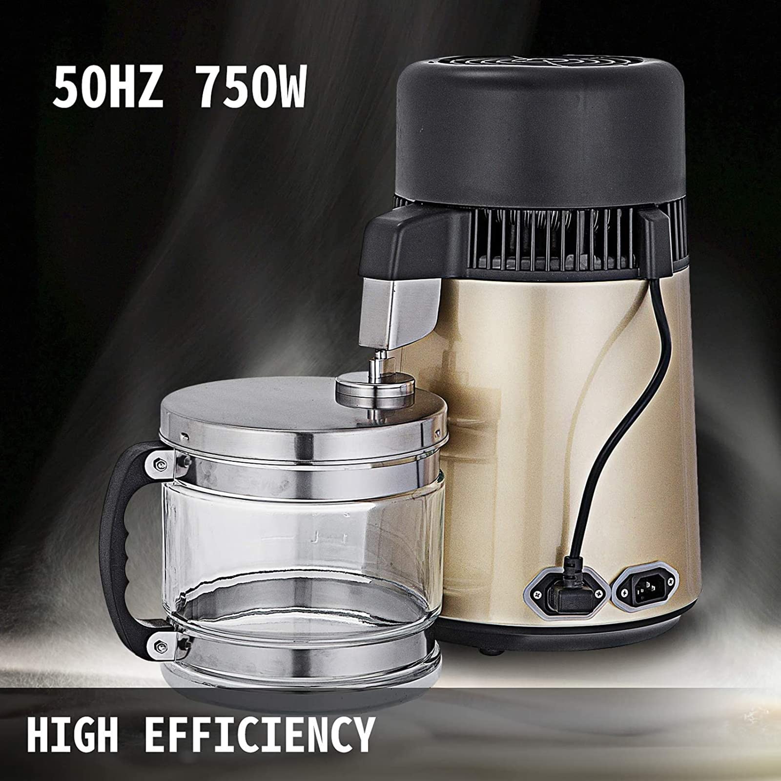 **1.1 Gal/4L Countertop Water Distiller - 750W Stainless Steel Purifier with Food-Grade Glass Container & Handle | Pure Water for Home, Office & Emergency Preparedness**