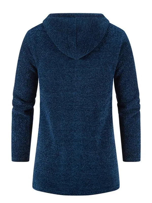 Men's Long Hooded Zipper Cardigan Sweater - Warm Fleece Lined Pullover for Casual Wear & Outdoor Activities