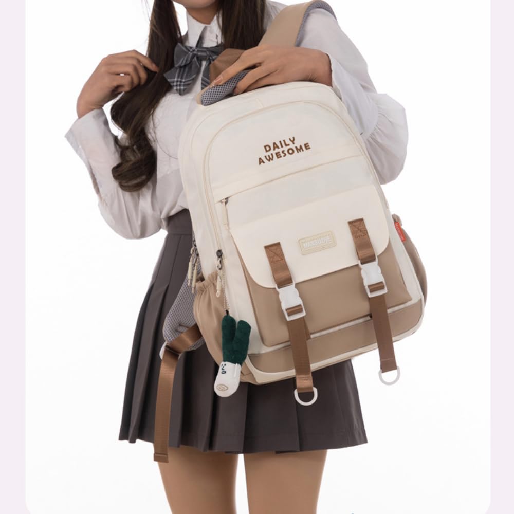 Cute Kawaii Backpack with Adorable Pendant Accessories - Stylish Unisex 20L Travel Backpack for School, Work & Outdoor Adventures (Brown)