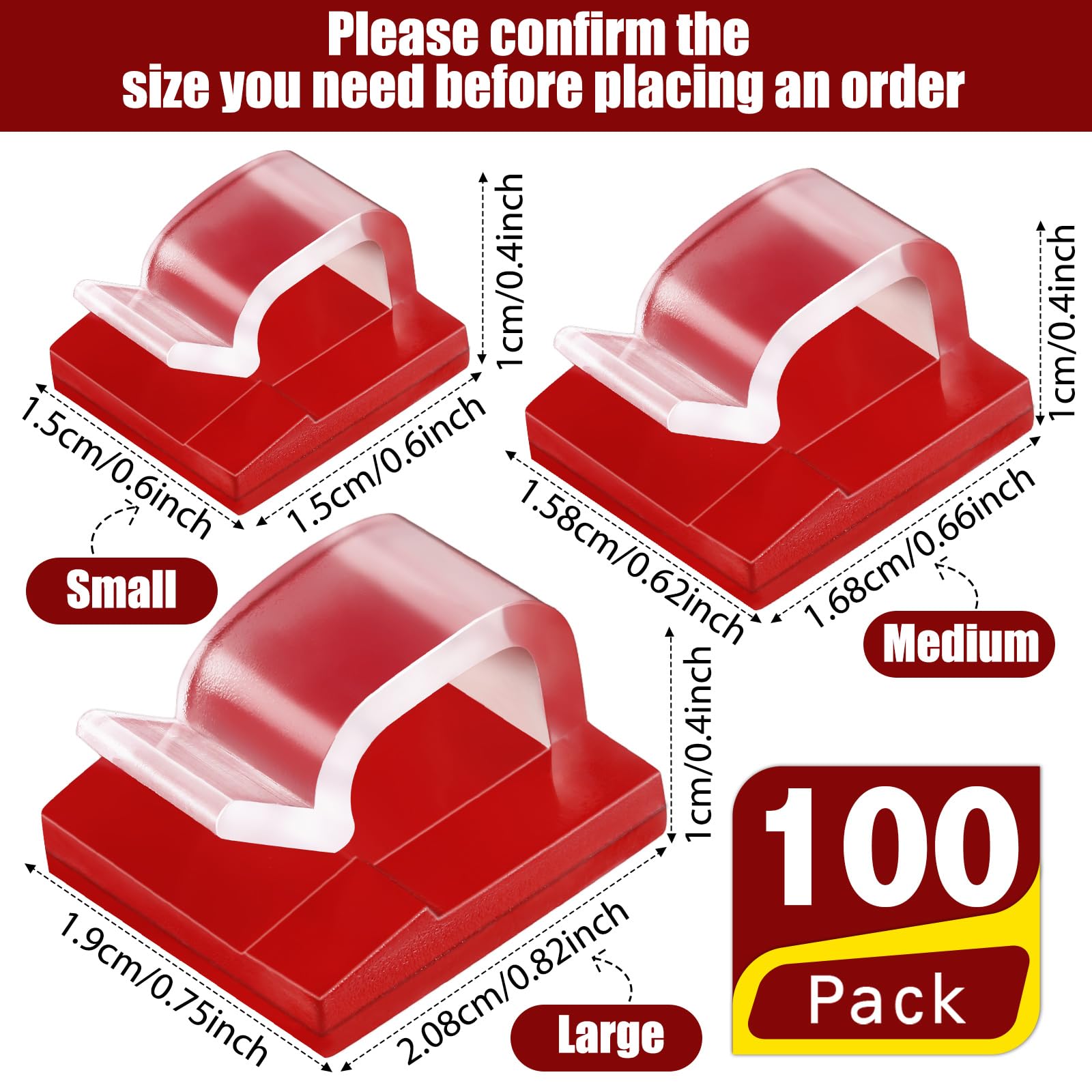 Blulu 100-Pack Adhesive Cable Clips - Heavy Duty Wire Holders for String Lights, Rope & Outdoor Cable Management - Perfect for Home, Office & Garden Organization