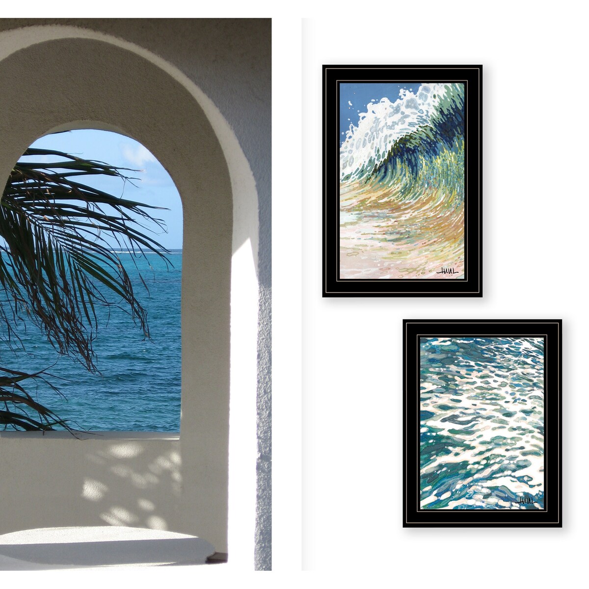 Big Wave 2 Piece Vignette Wall Art Set by Margaret Juul - Black Framed Coastal Decor for Living Room, Bedroom & Office