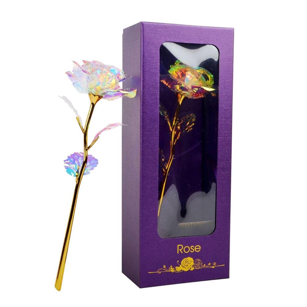 Golden Foil Rainbow Rose Flower Gift Box - Perfect for Mom, Women on Valentine's Day, Thanksgiving, Christmas, Birthday, Anniversary - Ideal for Home Decor, Office Desk, and Special Occasions