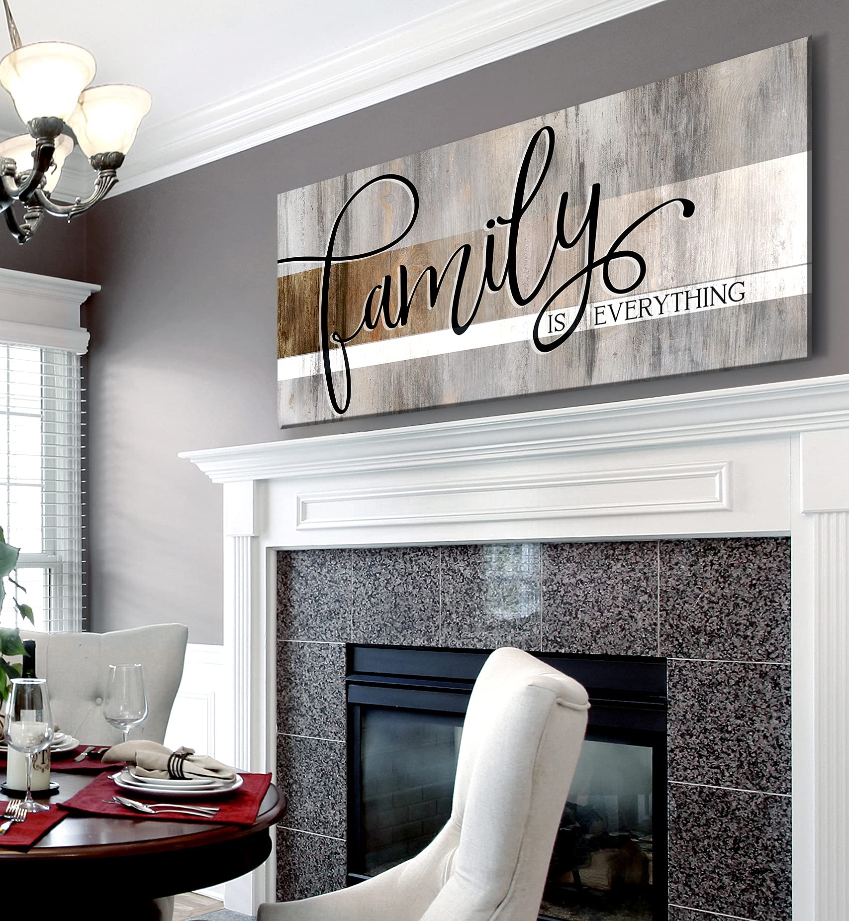 Family Is Everything Framed Wall Art - Large 42x19 Inch Farmhouse Canvas Decor for Living Room, Family Room & Home - Brown Rustic Wall Décor for Cozy Spaces