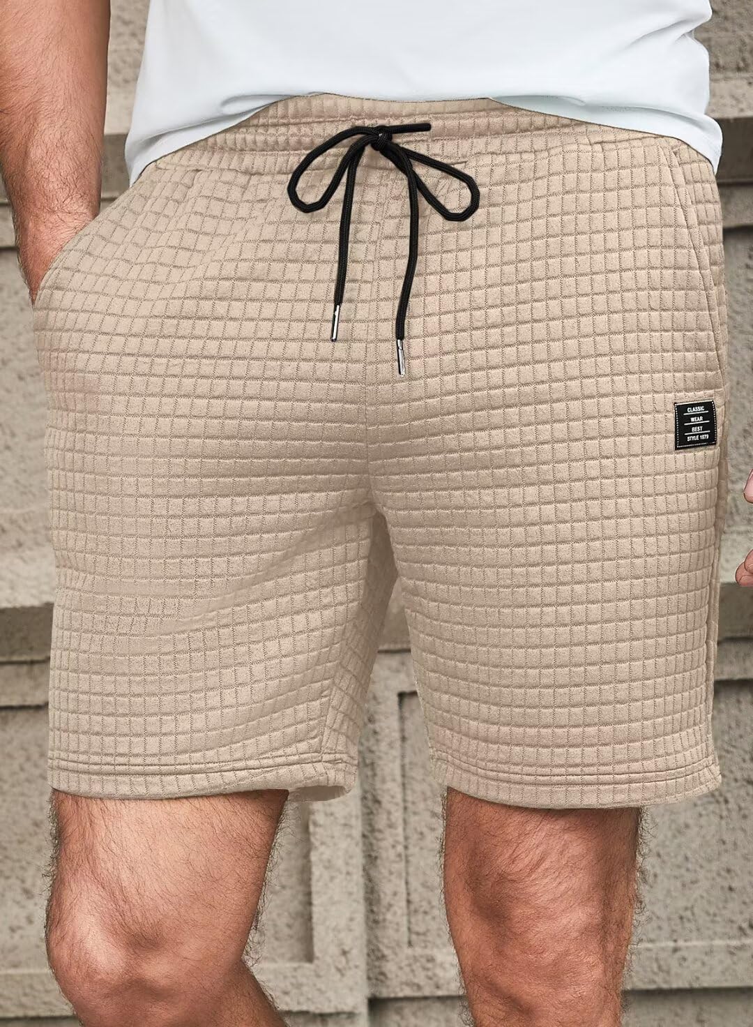 Men's Casual Waffle Knit Shorts with Elastic Waist & Drawstring - Workout Running Jogging Athletic Shorts with 2 Pockets - Gym, Lounge & Summer Outdoor Activities