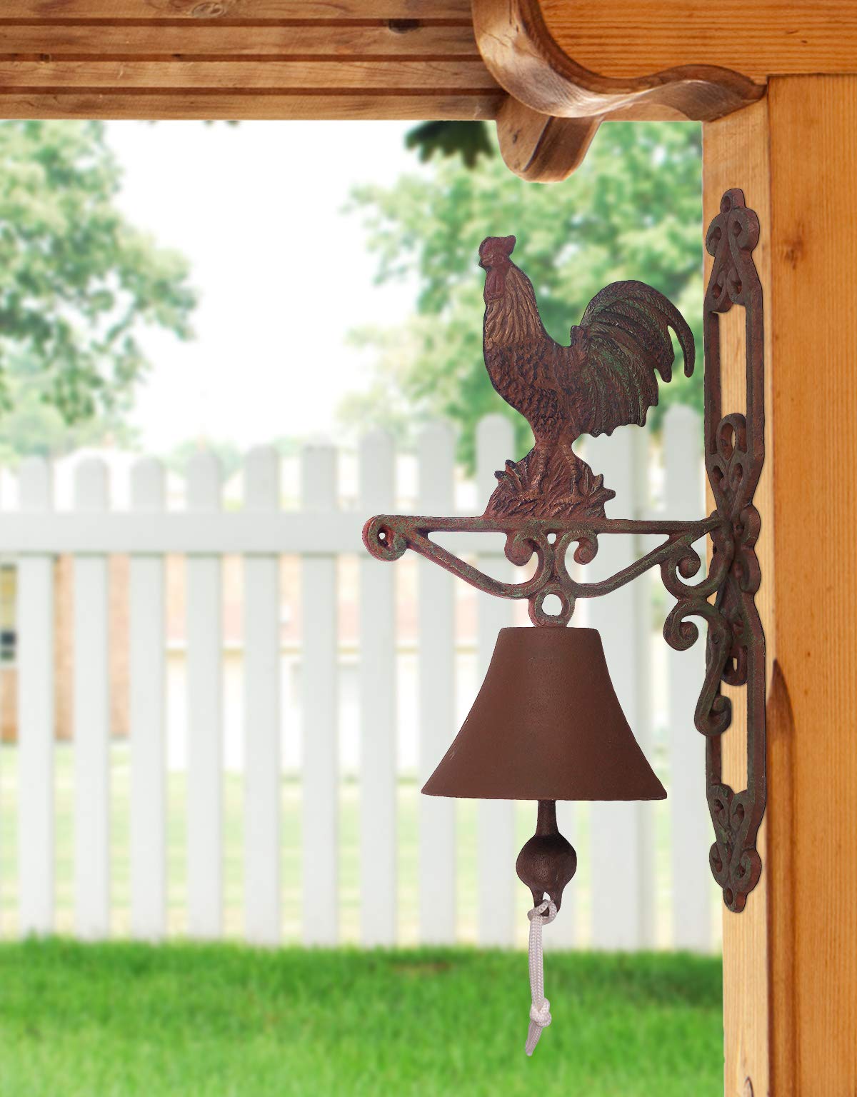 Sunset Vista Designs Hand-Painted Cast Iron Rooster Bell - Rustic Farmhouse Decor for Garden, Patio & Home